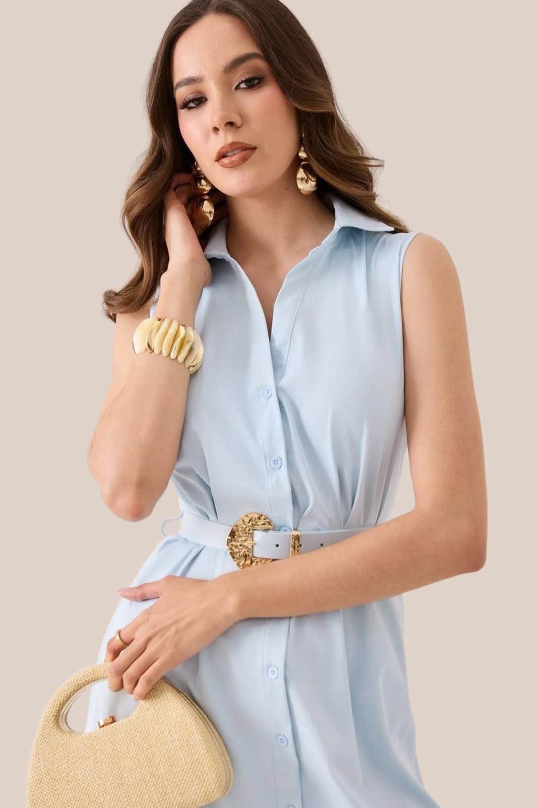 Vestido Azul Sin Mangas con Cinto Corazón