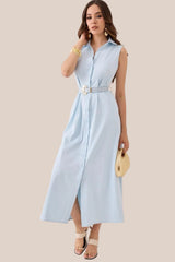 Vestido Azul Sin Mangas con Cinto Corazón