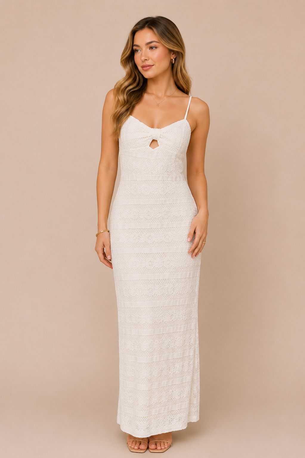 Vestido Blanco de Tirantes Escote Recto Tejido