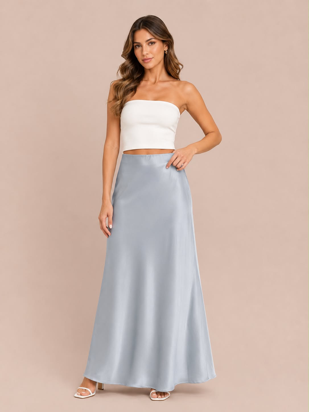Falda Azul Larga Satinada