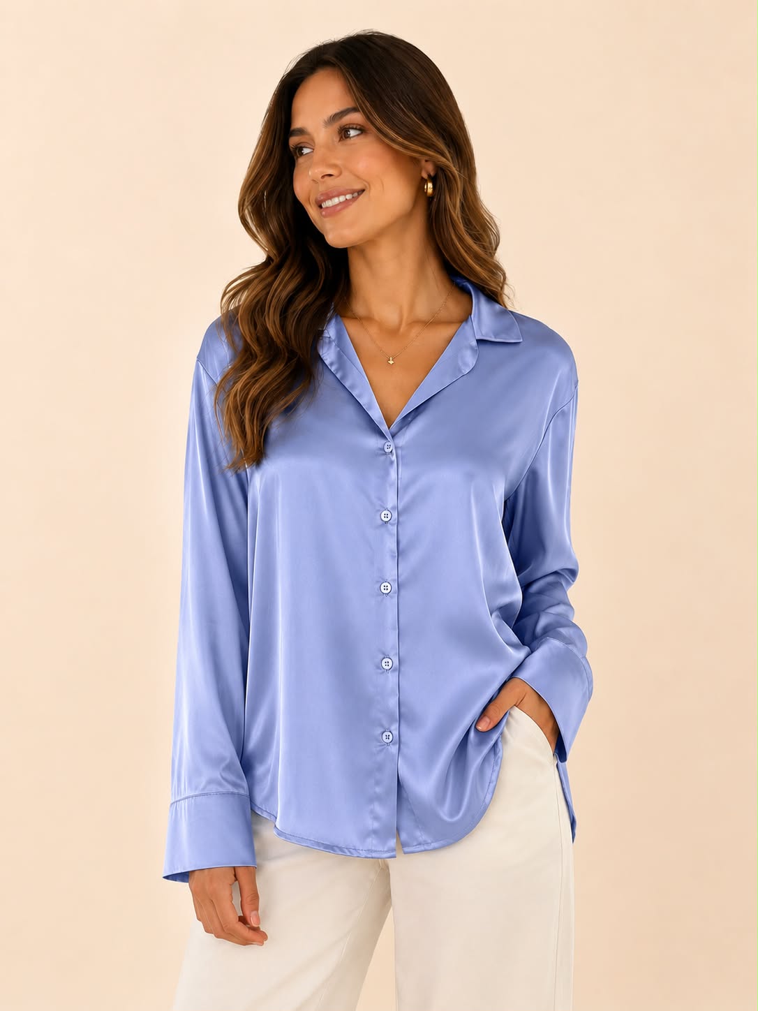 Blusa Azul Lavanda Manga Larga Oversize