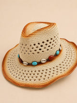 SOMBRERO BEIGE CON TURQUESAS