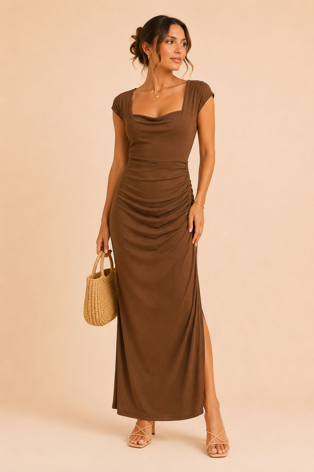 VESTIDO MOCA LICRA CUELLO CUADRADO